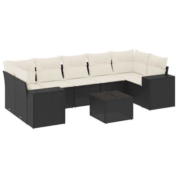 vidaXL Salon de jardin 8 Pièces avec coussins noir résine tressée