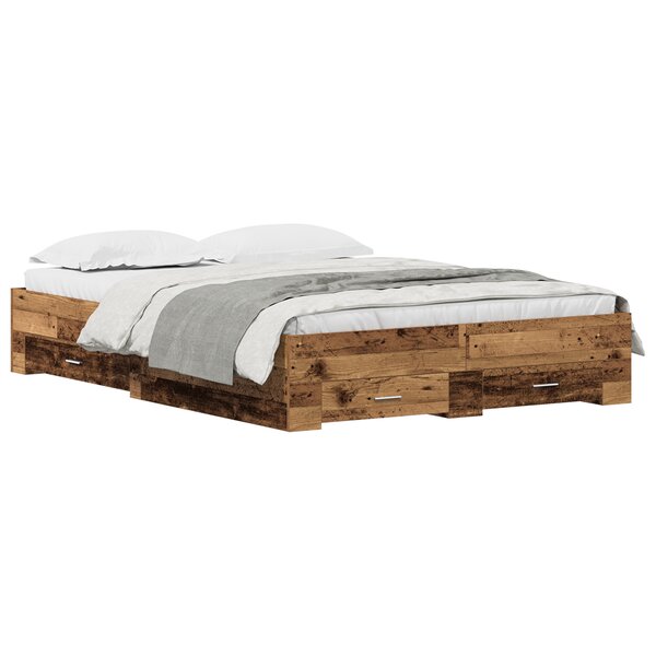 vidaXL Cadre de lit avec tiroirs Bois ancien Bois d'ingénierie