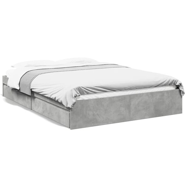 vidaXL Cadre de lit avec tiroirs sans matelas gris béton 150x200 cm