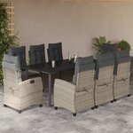 vidaXL Ensemble à manger de jardin et coussins 9 Pièces gris clair rotin