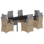 vidaXL Ensemble à manger de jardin coussins 7 Pièces mélange beige rotin