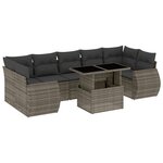 vidaXL Salon de jardin 8 Pièces avec coussins gris résine tressée