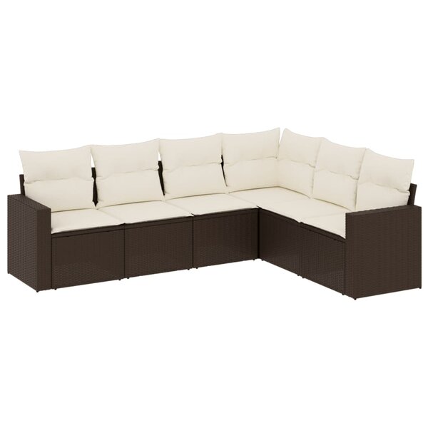 vidaXL Salon de jardin avec coussins 6 Pièces marron résine tressée