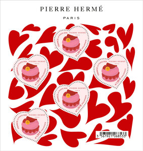 Bloc de 5 timbres coeur - Pierre Hermé Paris - Lettre verte - 20g