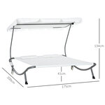 Bain de soleil 2 places lit de jardin design contemporain toit réglable 2 roulettes 2 oreillers acier époxy polyester crème