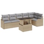 Canapé de Jardin vidaXL 7 Pièces avec Coussins Beige en Rotin Poly
