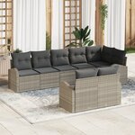 Ensemble Canapé Jardin 8 Pièces avec Coussins Gris Clair Rattan Poly