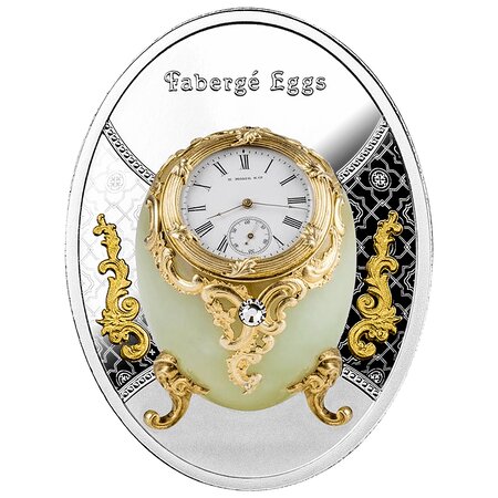 EGG WITH WATCH Faberge Eggs Argent Proof Monnaie 1 Dollars Niue 2023