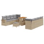 Ensemble de canapé de jardin 11 pièces avec coussins Beige Poly Rattan Acacia