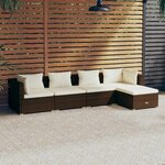 vidaXL Salon de jardin 5 Pièces avec coussins Résine tressée Marron