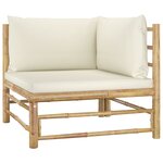 Salon de jardin meuble d'extérieur ensemble de mobilier 5 pièces avec coussins blanc crème bambou 02_0016305