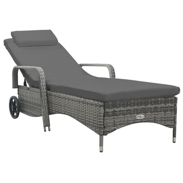 vidaXL Chaise longue avec roues Résine tressée Anthracite