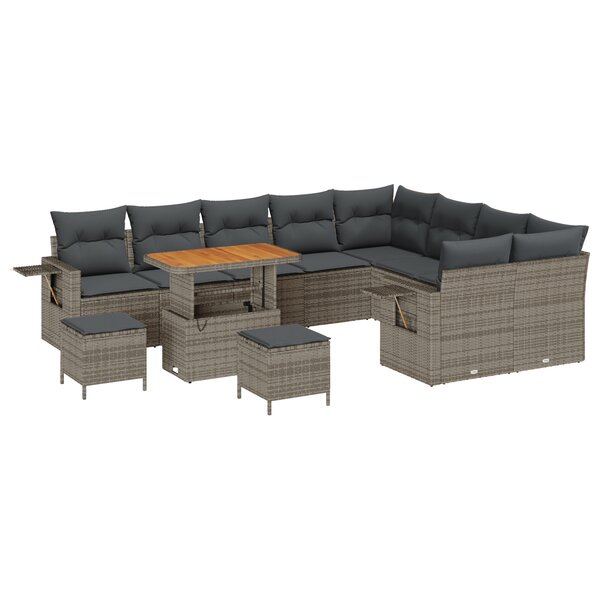 vidaXL Ensemble de canapés de jardin 12 pièces avec coussins gris poly rattan acacia