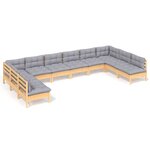 vidaXL Salon de jardin 10 Pièces avec coussins gris bois de pin massif
