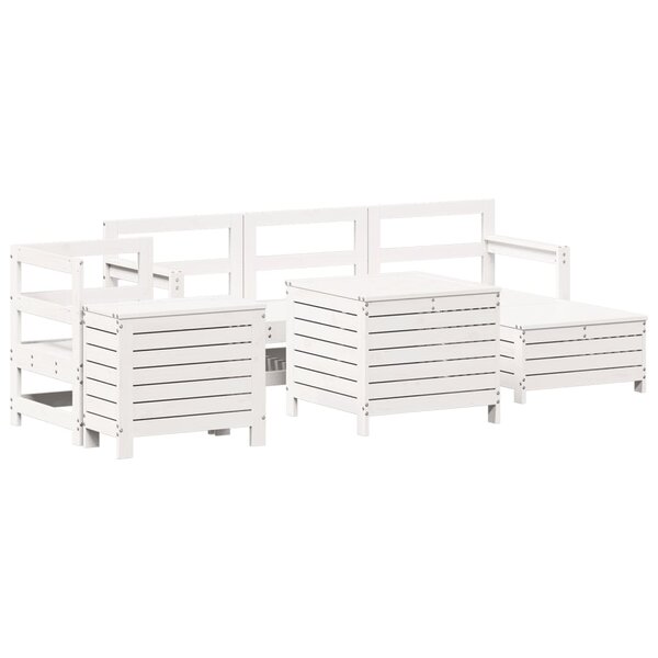 vidaXL Salon de jardin 7 Pièces blanc bois de pin massif