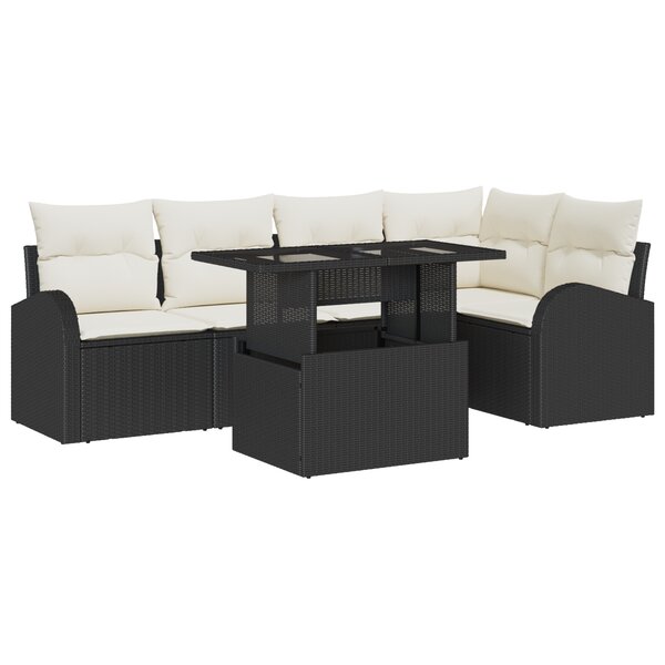 vidaXL Ensemble de Canapés de Jardin de 6 Pièces avec Coussins en Poly Rattan Noir