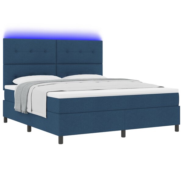 vidaXL Lit à sommier avec matelas & LED bleu 180x200 cm Tissu