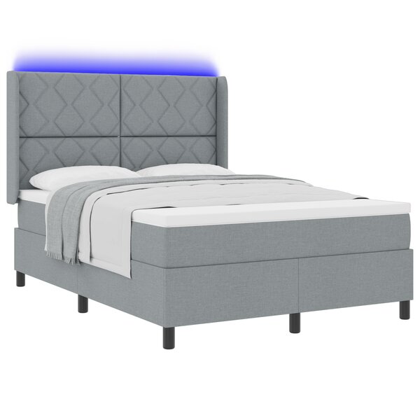 Lit à ressort vidaXL avec matelas et lumière LED gris clair 140x200 cm en tissu