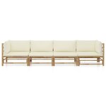 vidaXL Salon de jardin 4 Pièces avec coussins blanc crème bambou