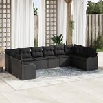 Ensemble de Canapé de Jardin 10 Pièces avec Coussins Noir en Rattan Synthétique
