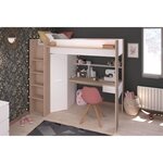 Lit combiné mezzanine enfant chêne et blanc  sommier inclus 90 x 200 cm