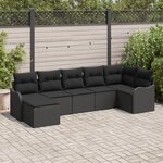 Ensemble de canapé jardin 7 pièces avec coussins en rotin poly noir vidaXL