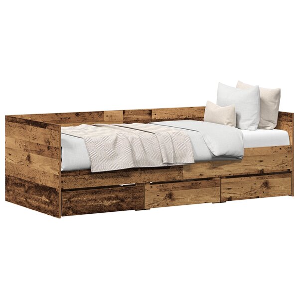 vidaXL Lit de repos Bois vieilli Bois d'ingénierie 90 x 190 cm Solide