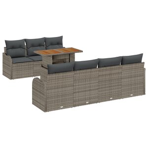 Ensemble de Canapé de Jardin 8 Pièces avec Coussins Gris en Rattan