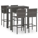 Jeu de bar de jardin 5 pièces avec accoudoirs résine tressée gris 02_0014484