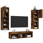 vidaXL Unités murales TV avec LED 5 Pièces chêne fumé bois d'ingénierie