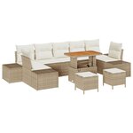 Ensemble de Canapés de Jardin 10 pièces avec Coussins Beige Poly Rattan Acacia