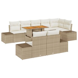 vidaXL Canapé de jardin 9 pièces avec coussins Beige Poly Rotin