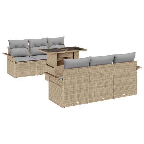 vidaXL Ensemble de Canapés de Jardin 7 Pièces avec Coussins Beige en Rotin Poly