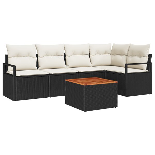 Ensemble de Canapés de Jardin 6 Pièces avec Coussins Noir en Rattan Poly