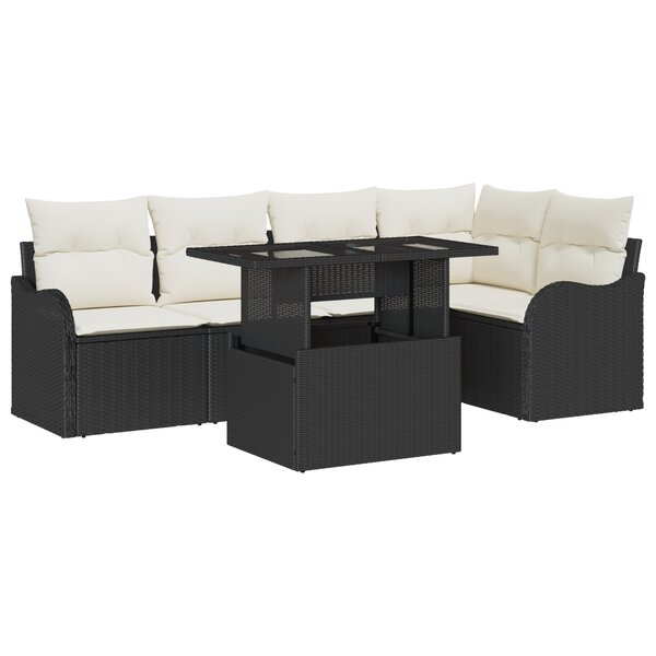 vidaXL Ensemble de canapé de jardin 6 pièces avec coussins Noir Poly Rattan