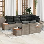 Ensemble de Canapé de Jardin 7 pièces vidaXL avec Coussins Gris Poly Rattan Acacia