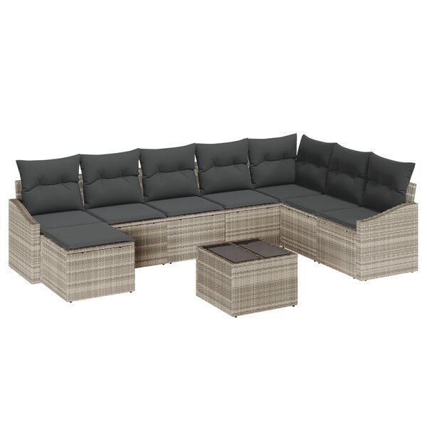 vidaXL Ensemble de Canapés de Jardin de 9 Pièces avec Coussins Gris Poly Rotin