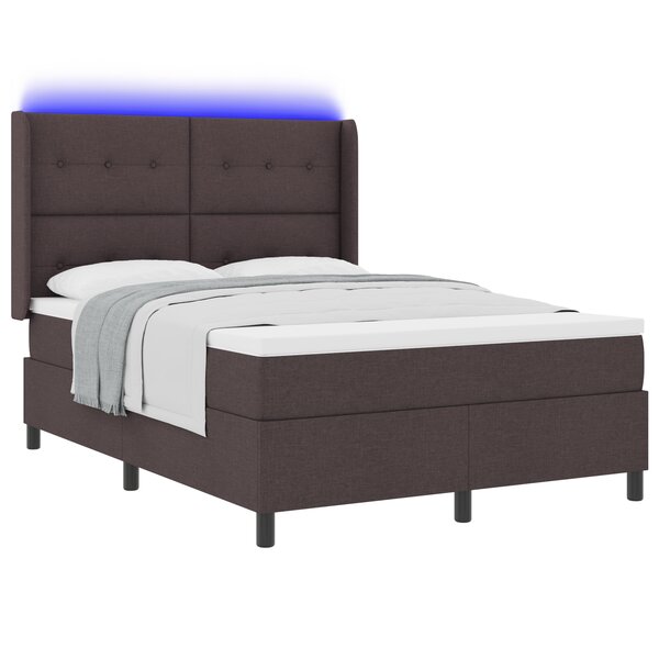Lit Box Spring vidaXL avec Matelas & LED en Marron Foncé  140x190 cm  Tissu
