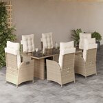 vidaXL Ensemble à manger de jardin et coussins 7 Pièces beige poly rotin