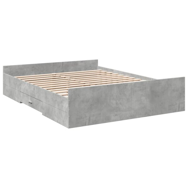 vidaXL Cadre de lit à tiroirs gris béton 150x200 cm bois d'ingénierie