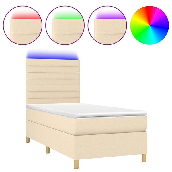 vidaXL Sommier à lattes de lit et matelas et LED Crème 80x200 cm Tissu