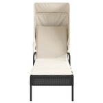 vidaXL Chaise longue avec auvent et table noir résine tressée