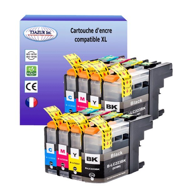 T3AZUR- Lot de 8 Cartouches compatibles avec Brother LC223 XL pour  Brother MFC-J1140W  MFC-J1150W  MFC-J1170W  MFC-J1180DWT