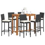 vidaXL Ensemble de bar de jardin 7 Pièces noir bois massif acacia rotin