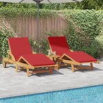 vidaXL Chaises longues 2 Pièces avec coussins et table en bois massif d'acacia rouge