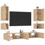 vidaXL Meuble TV muraux 6 Pièces avec lumières LED chêne sonoma