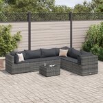 vidaXL Salon de jardin 7 Pièces avec coussins Gris Résine tressée