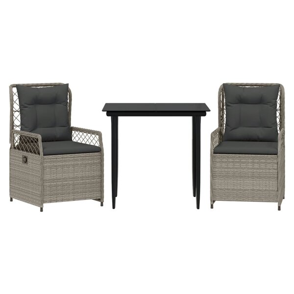 vidaXL Ensemble à manger de jardin 3Pièces coussins gris clair poly rotin