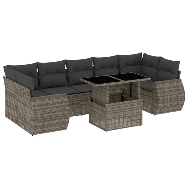 vidaXL Salon de jardin 8 Pièces avec coussins gris résine tressée