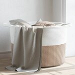 vidaXL Panier à linge marron et blanc Ø55x36 cm coton